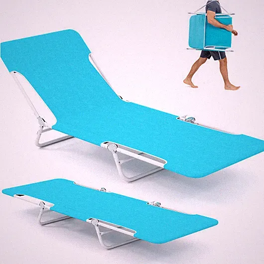 2 Pieces 5-position Lay Flat Beach Recliner with Carry Strap and Metal Frame-Nav